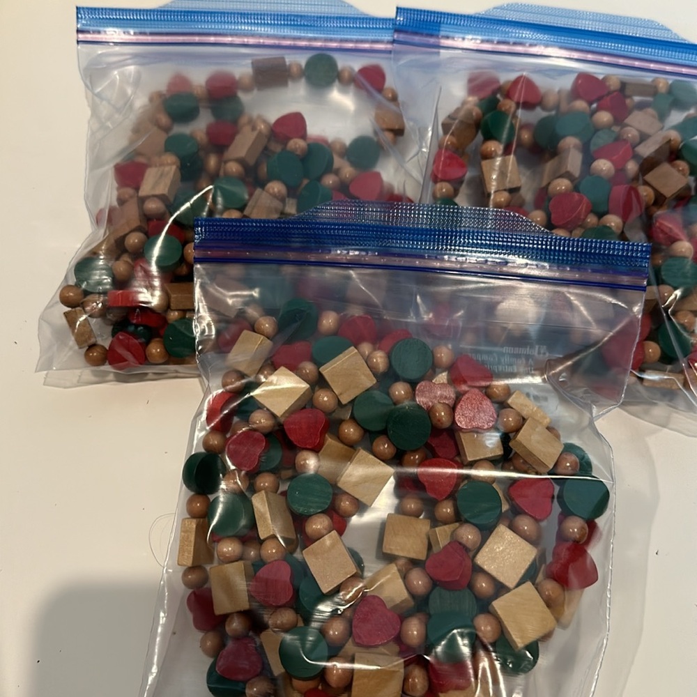 Set of 3. Wooden garland for tree. Each strand about 8 to 9 feet long. - Picture 4 of 4